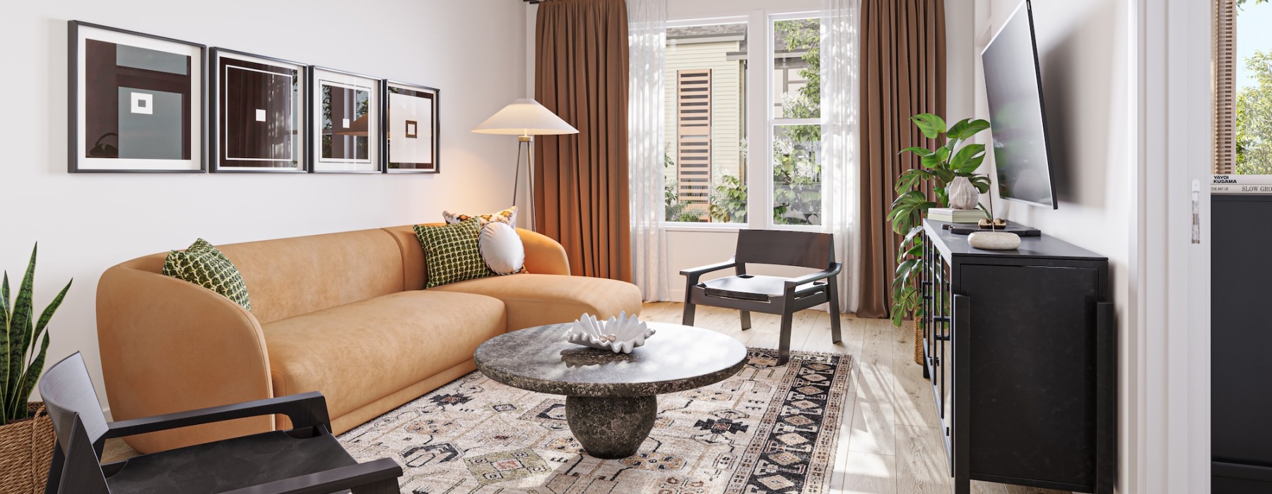 a living room with a couch and a coffee table